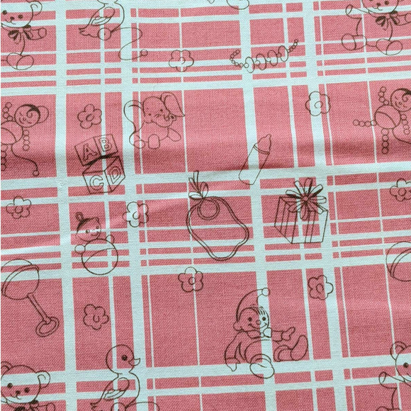 Michael Miller "Play Plaid" Fabric Vintage MCM Reproduction, Retro Nursery Print - Picture 4 of 7